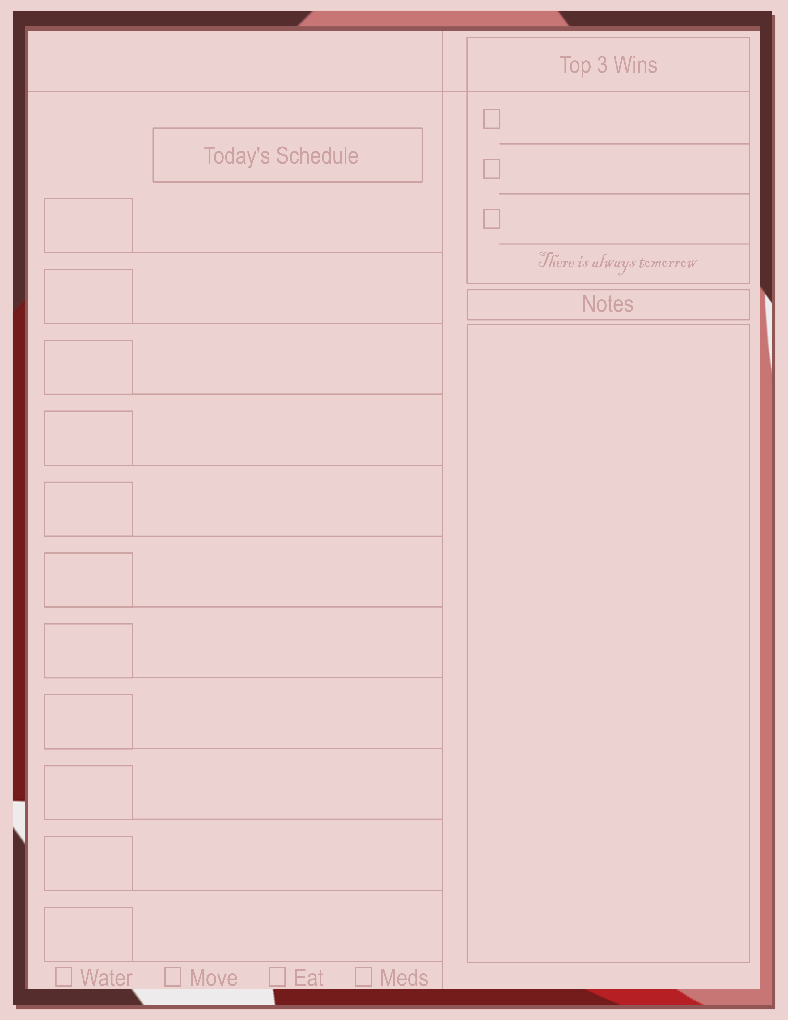 Thin Frame Daily Planner — Abstract Reds — Large (8.5×11) — 40 pages — notepad