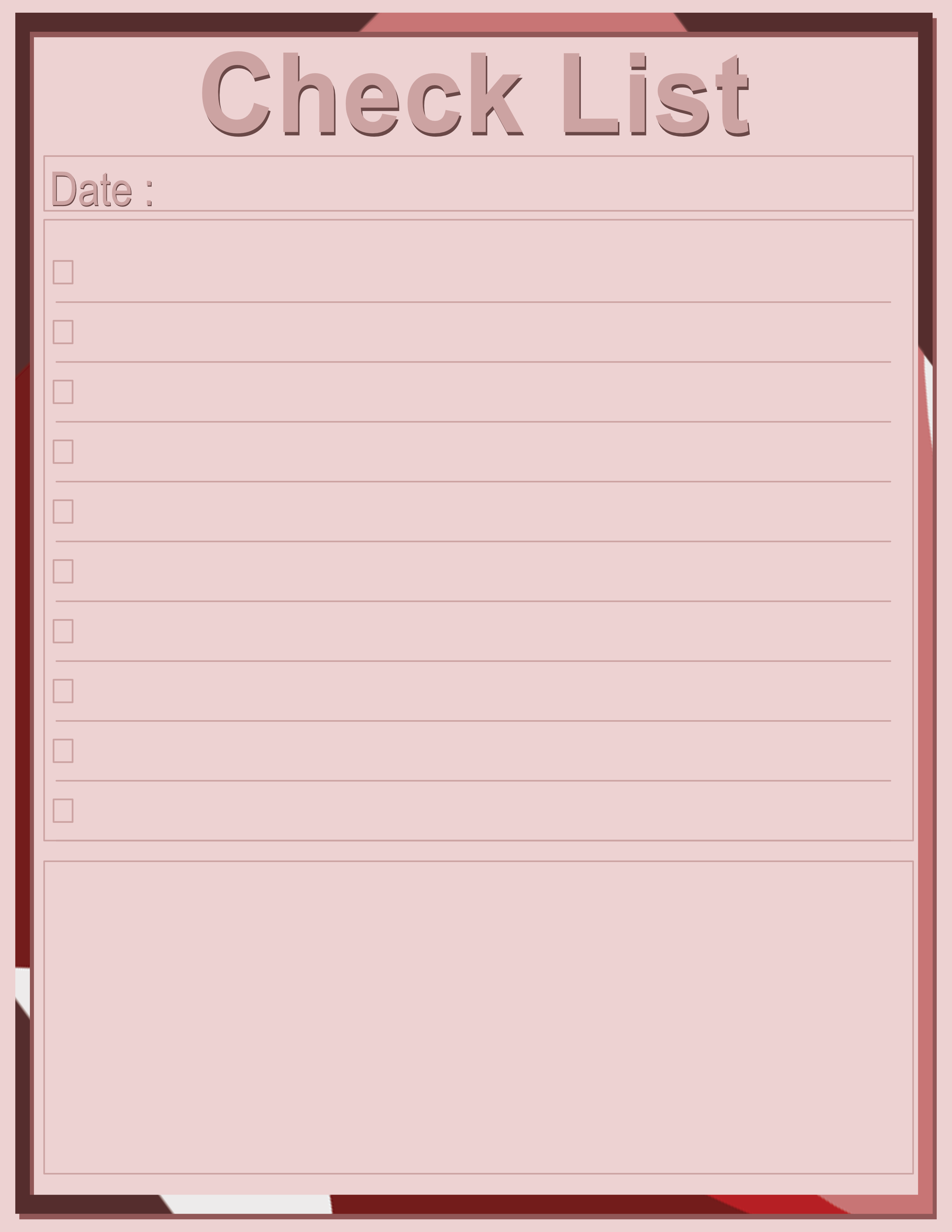 Thin Frame Check List — Abstract Reds — Large (8.5×11) — 40 pages — notepad