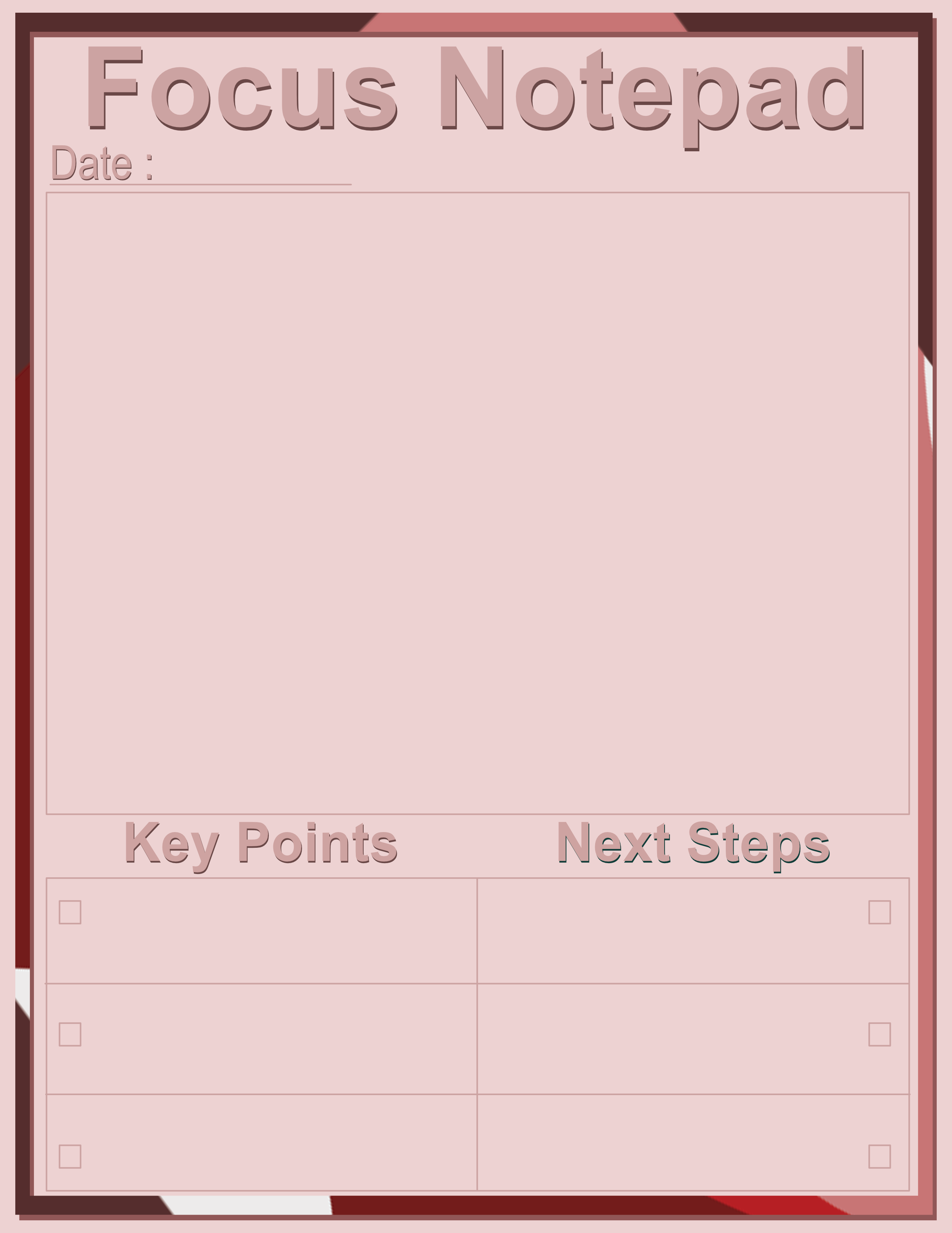 Thin Frame Focus Notepad — Abstract Reds — Large (8×11) — 40 pages — notepad