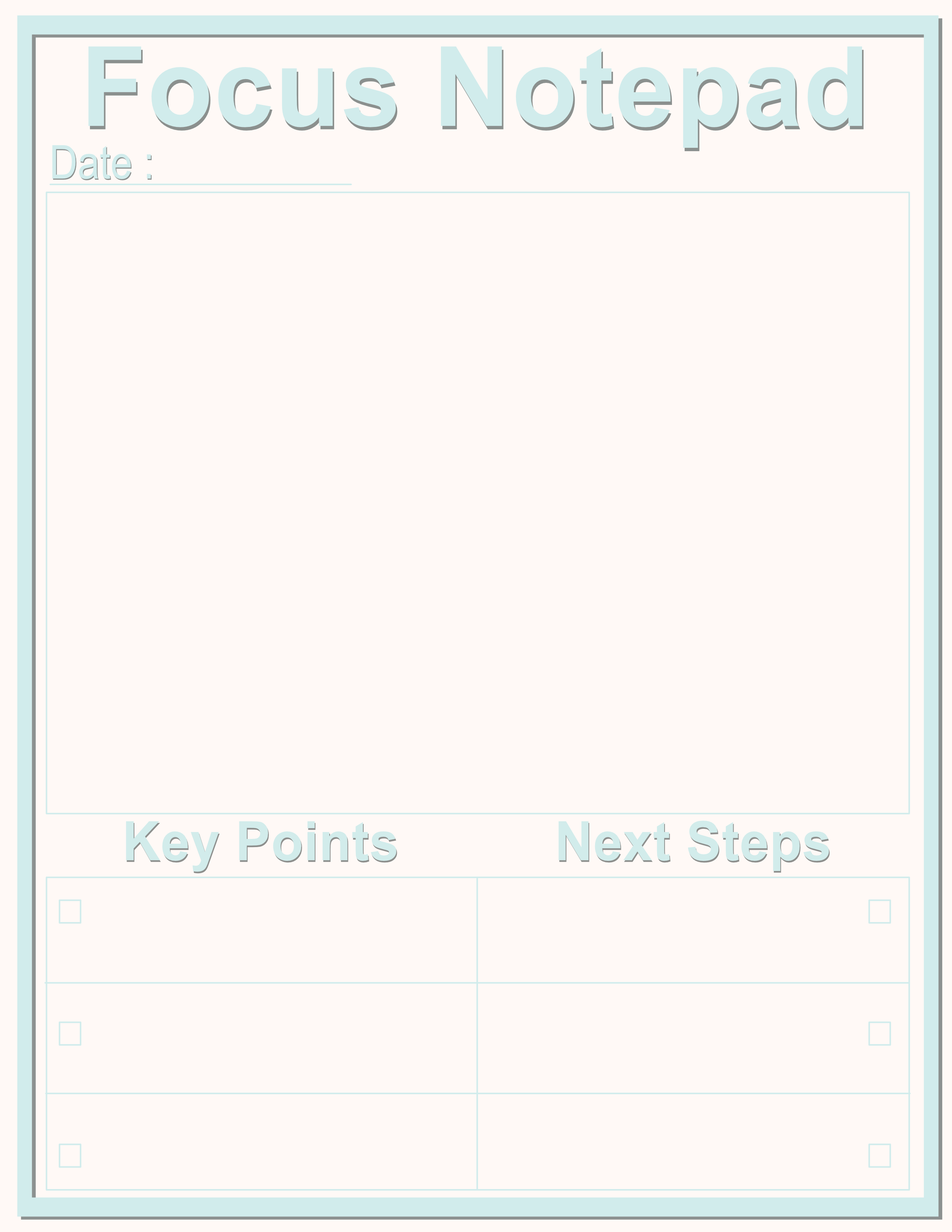 Thin Frame Focus Notepad — Aqua Rosewater Pink — Desk (8.5 × 11) — 40 pages — notepad