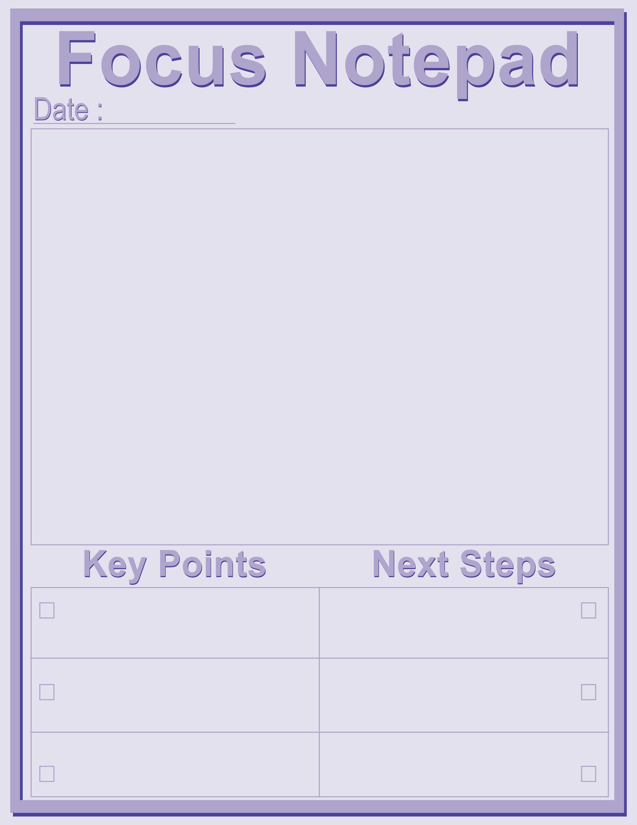 Thin Frame Focus Notepad — Soft Purple — Large (8×11) — 40 pages — notepad