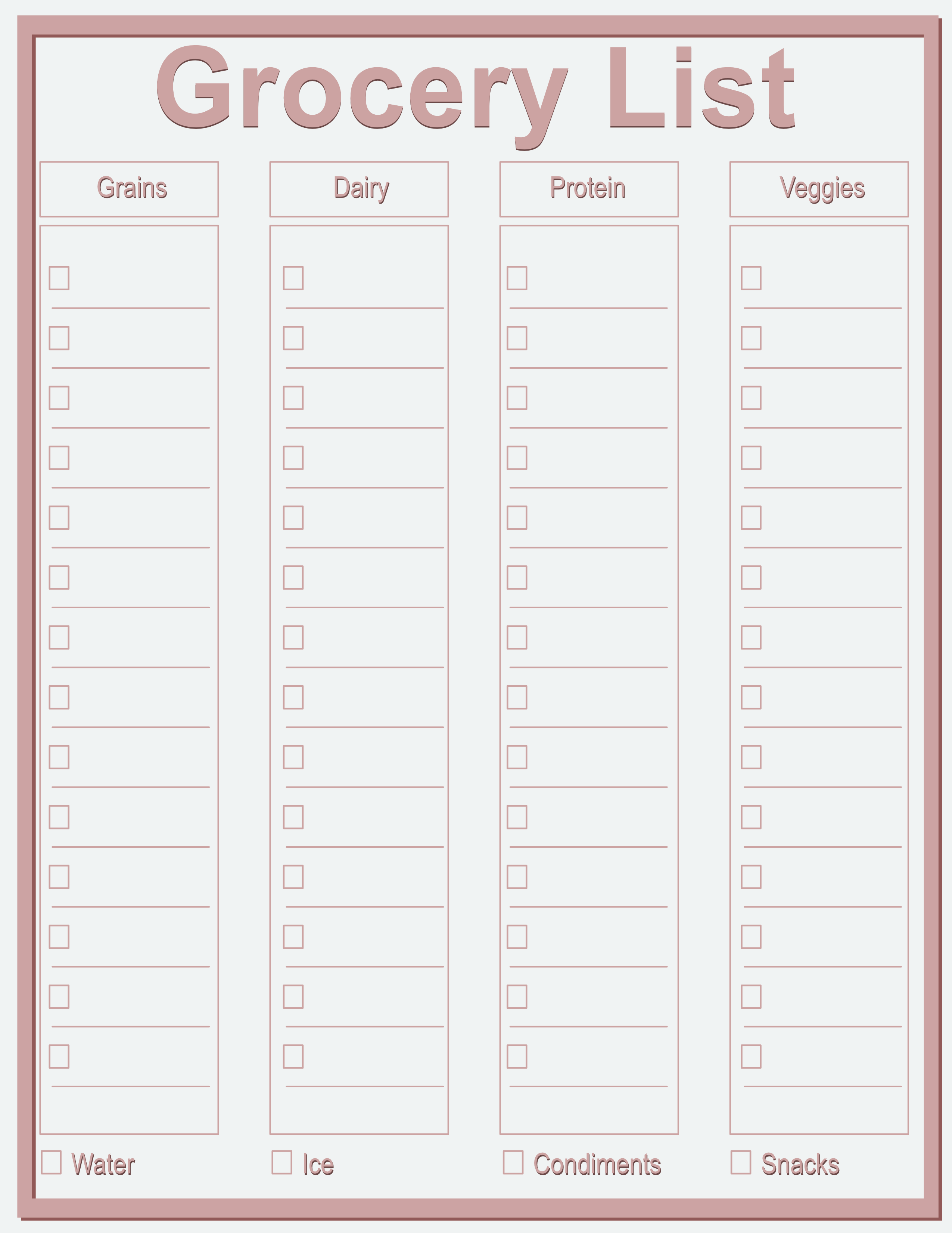 Thin Frame Grocery List — Rose Blue — Large (8.5×11) — 40 pages — notepad