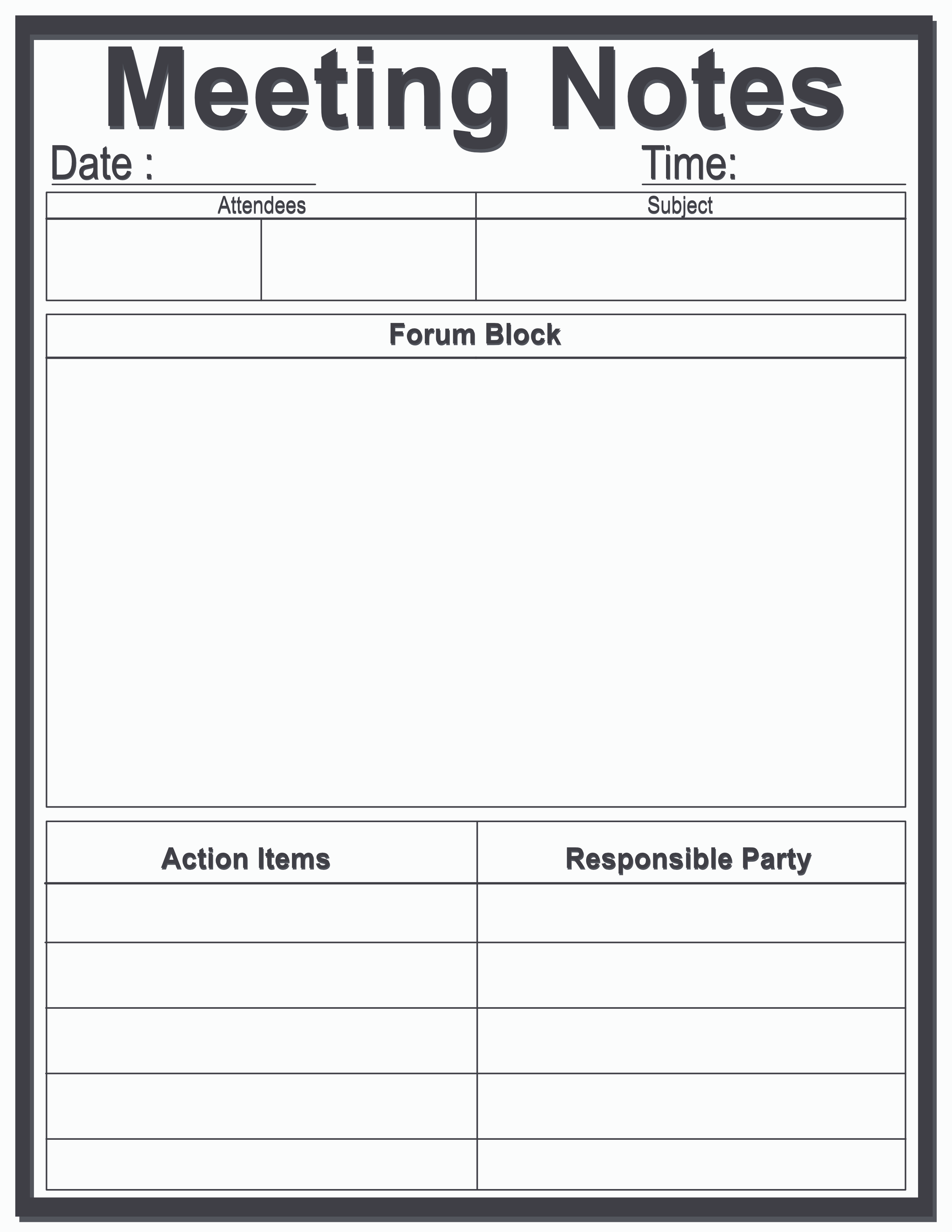 Meeting Notes Notepad — Thin Frame Charcoal & Slate — Large (8.5×11) — 40 pages — notepad