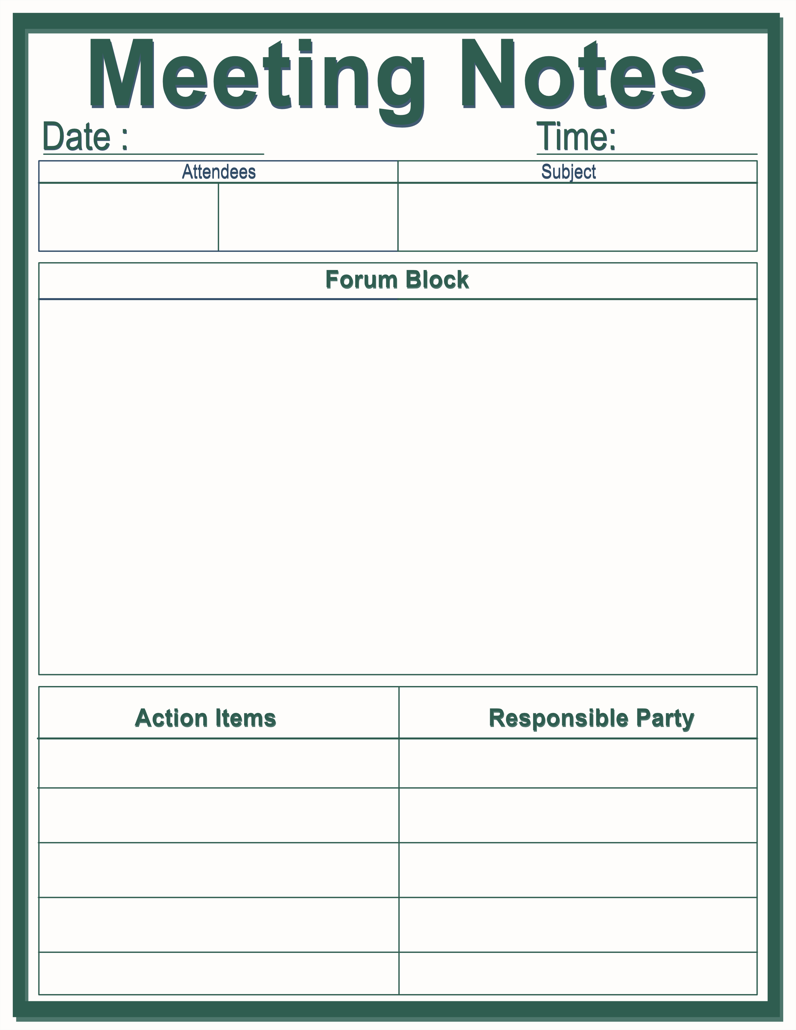 Meeting Notes Notepad — Thin Frame Forest & Cream — Large (8.5×11) — 40 pages — notepad