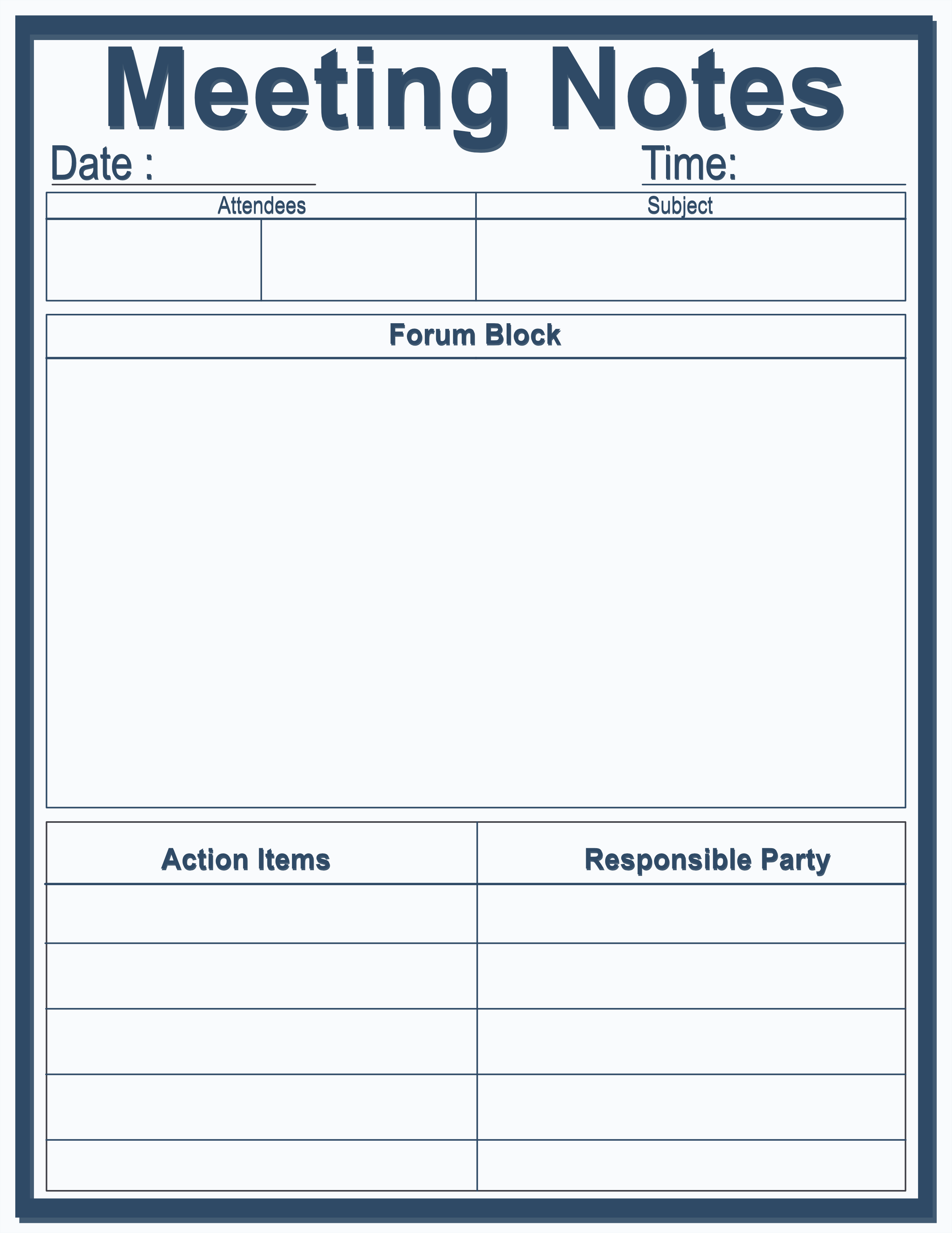 Meeting Notes Notepad — Thin Frame Navy & Mist — Large (8.5×11) — 40 pages — notepad