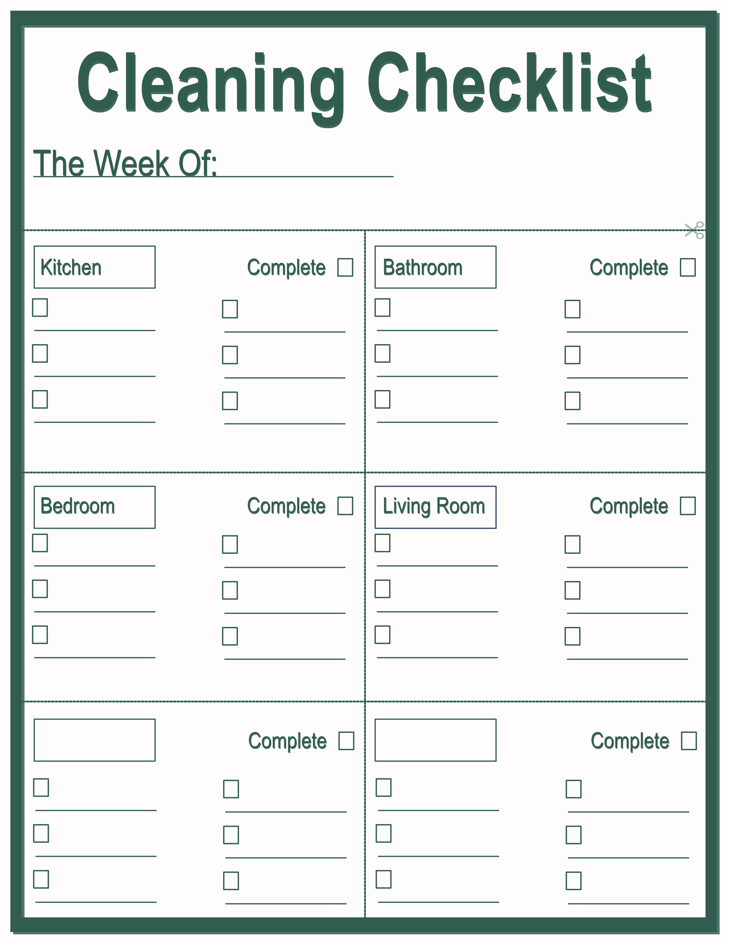 Cleaning Checklist Notepad — Thin Frame Forest & Cream — Desk (8.5 × 11) — 40 pages — notepad