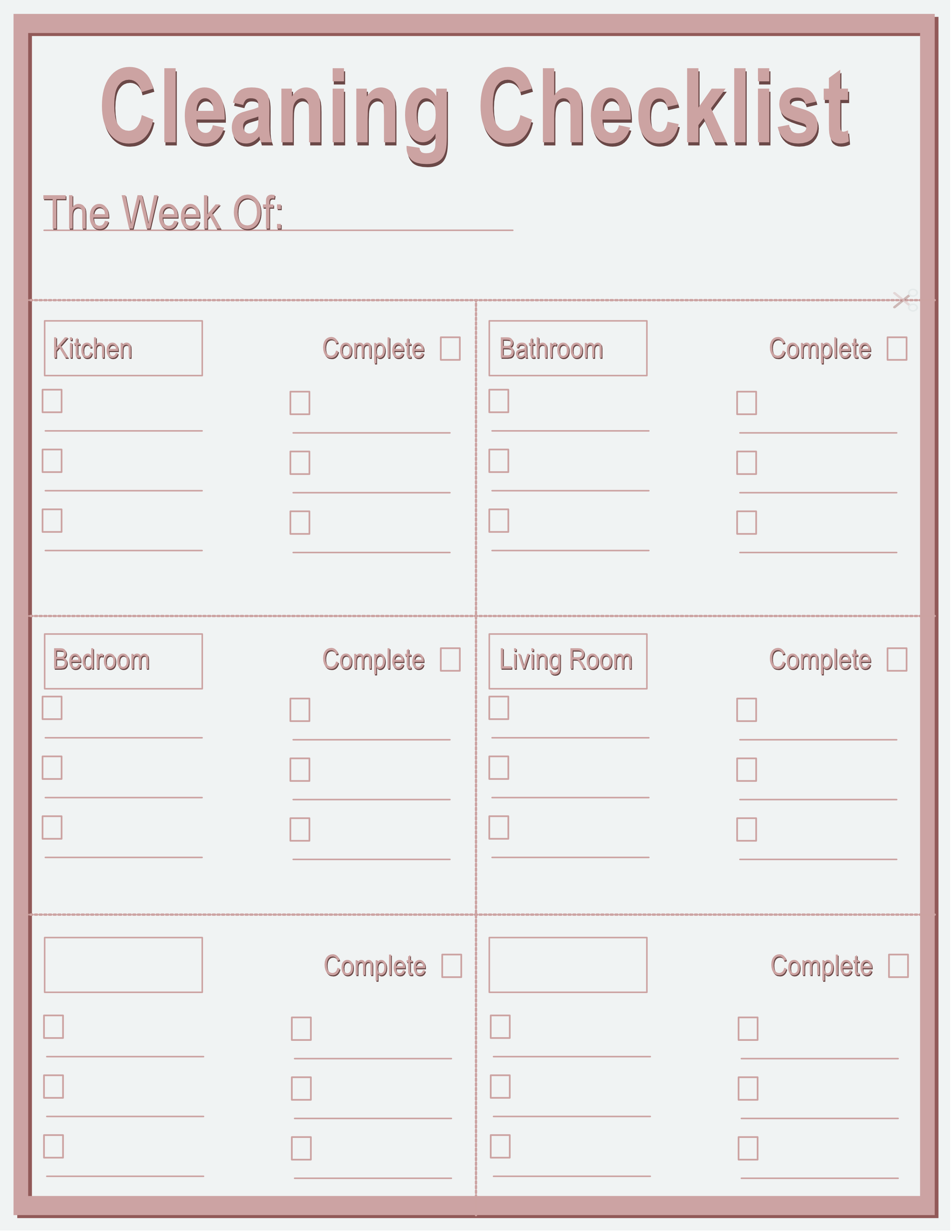 Cleaning Checklist Notepad — Thin Frame Rose & Blue — Desk (8.5 × 11) — 40 pages — notepad