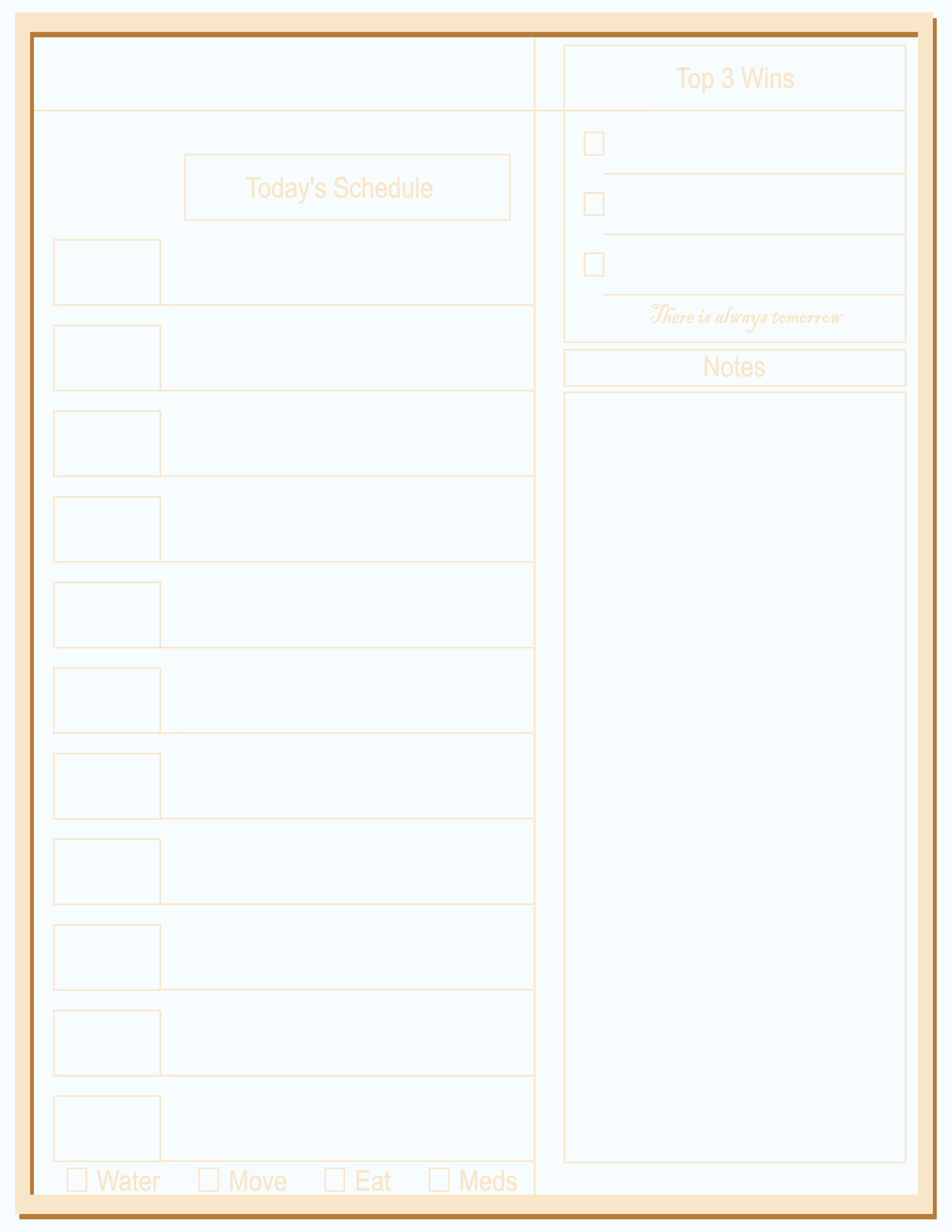 Thin Frame Daily Planner — Peach Moon Blue — notepad