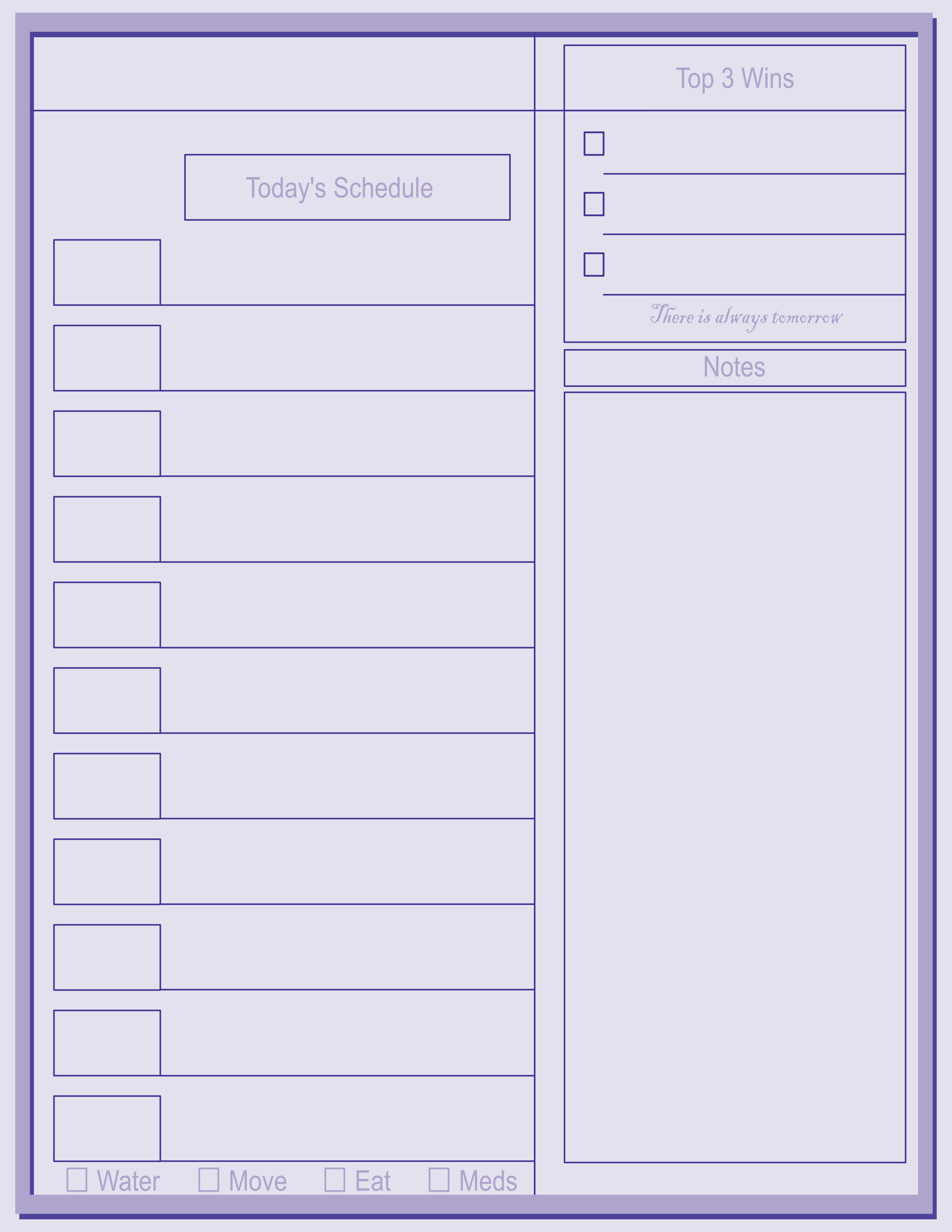 Thin Frame Daily Planner — Soft Purple — Large (8.5×11) — 40 pages — notepad