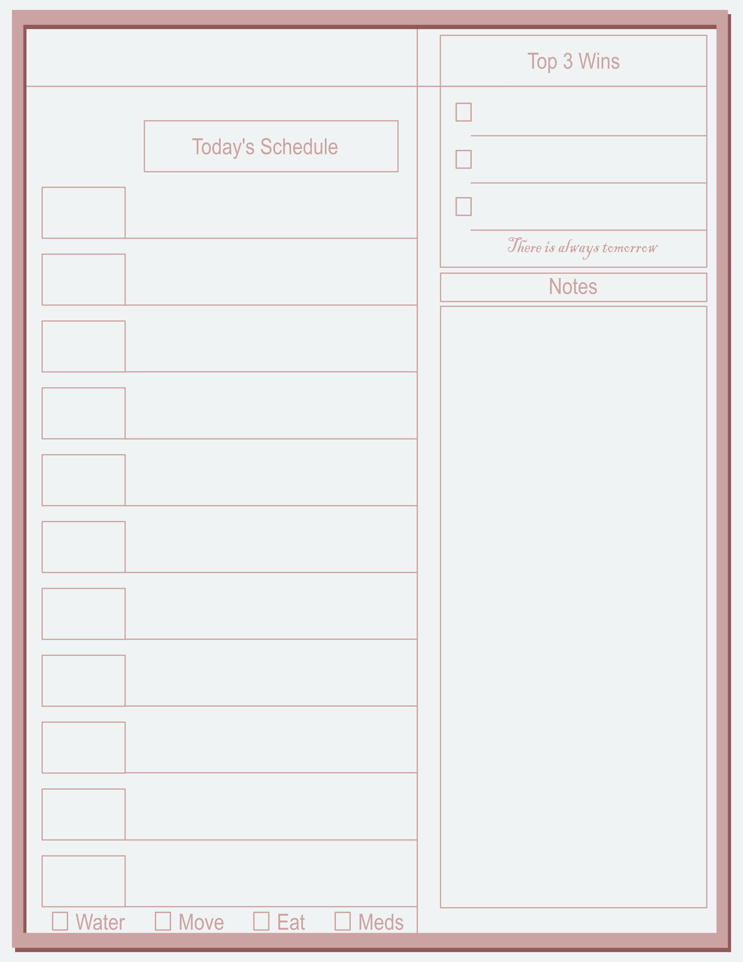 Thin Frame Daily Planner — Rose & Blue — Large (8×11) — 50 pages — notepad