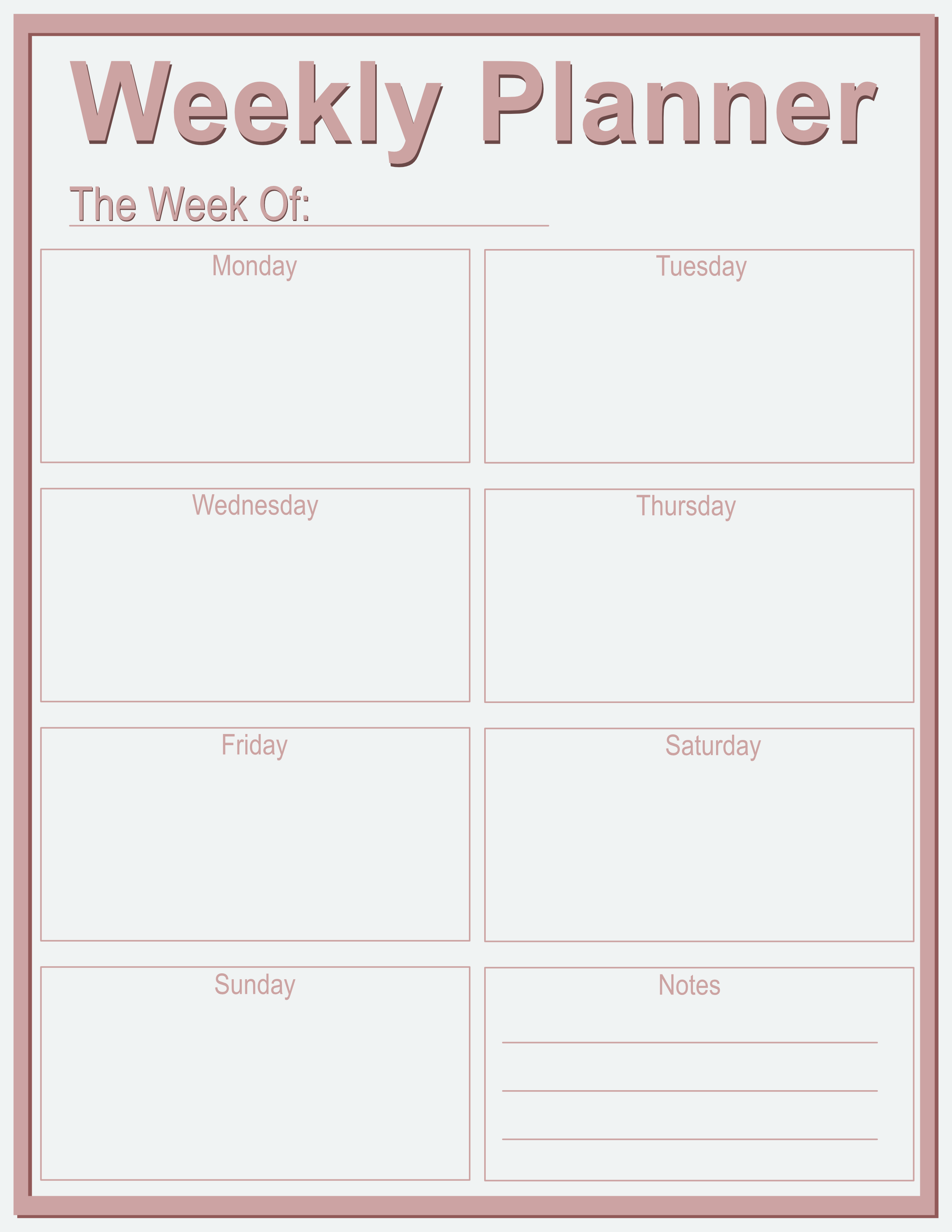 Thin Frame Weekly Planner — Rose & Blue — Large (8.5×11) — 40 pages — notepad