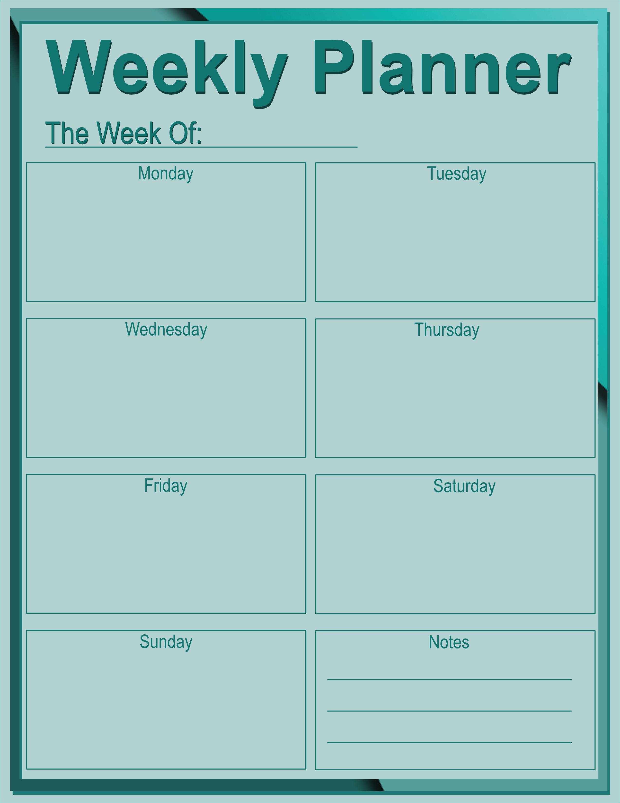 Thin Frame Weekly Planner — Slate & Teal — Large (8.5×11) — 40 pages — notepad