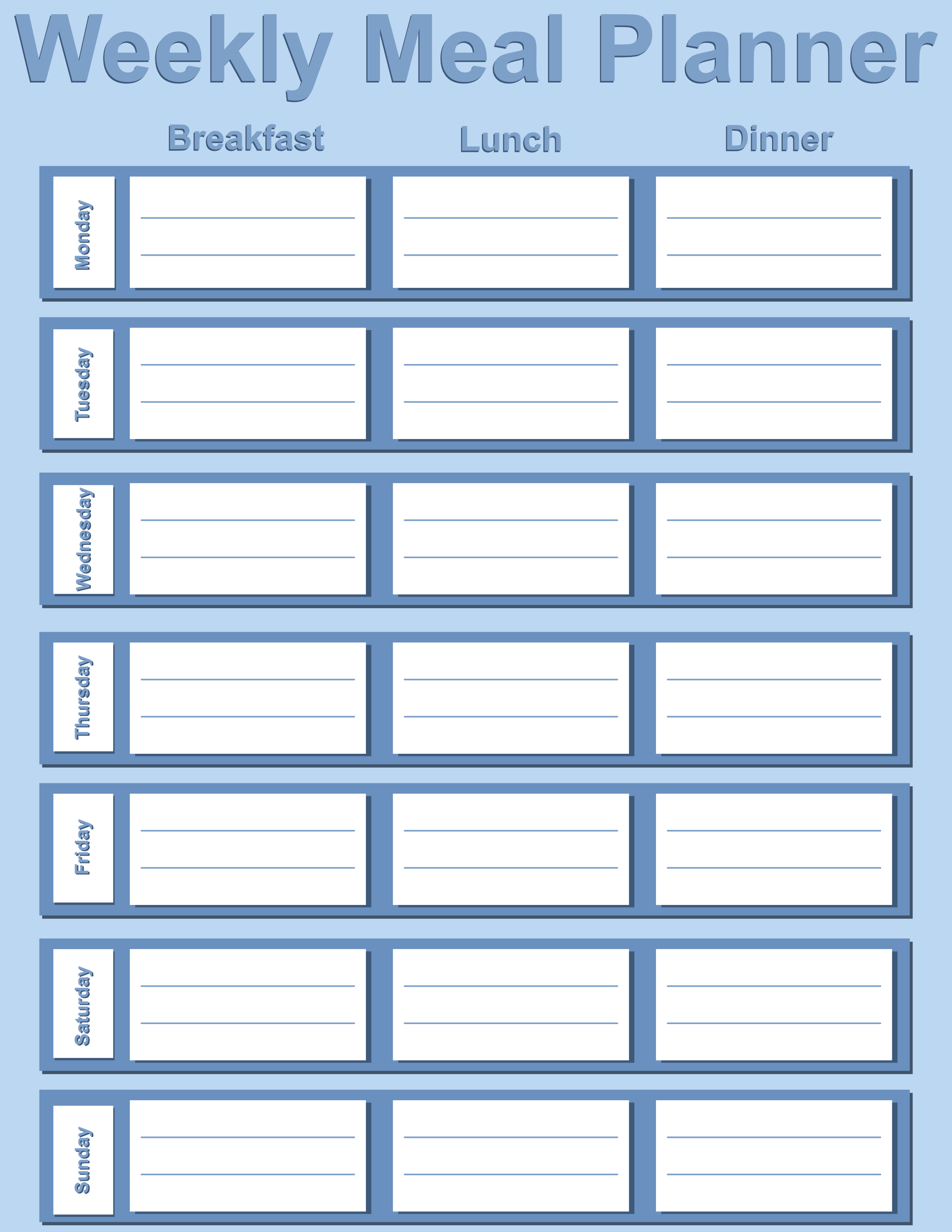 Weekly Meal Planner — Icy Blue — Large (8.5×11) — 40 pages — notepad
