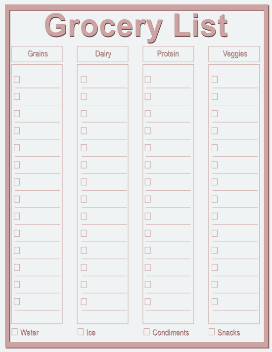 Thin Frame Grocery List — Rose Blue — Large (8×11) — 50 pages