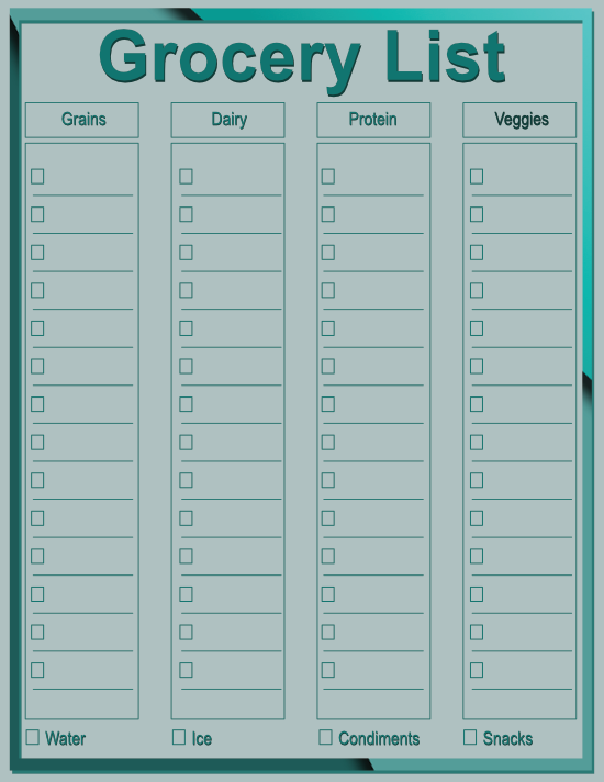 Thin Frame Grocery List — Slate Teal — Large (8×11) — 50 pages