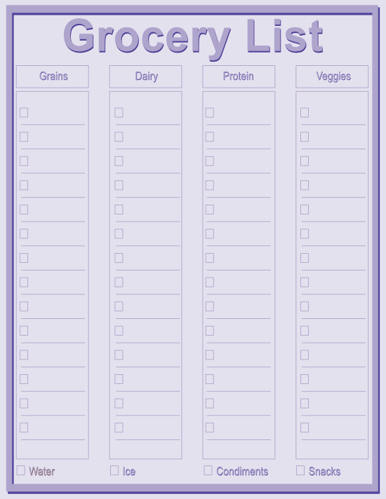 Thin Frame Grocery List — Soft Purple — Large (8×11) — 50 pages