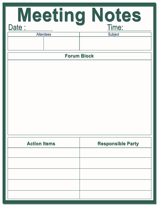 Meeting Notes Notepad — Thin Frame Forest & Cream — Large (8.5×11) — 50 pages