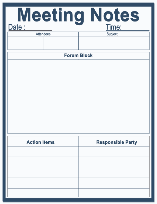 Meeting Notes Notepad — Thin Frame Navy & Mist — Large (8.5×11) — 50 pages