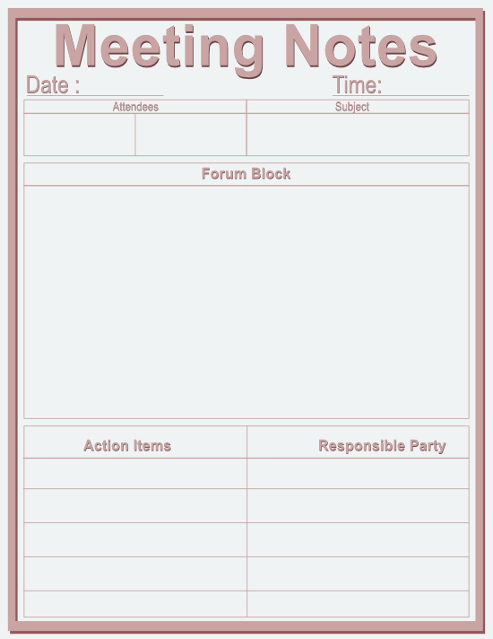 Meeting Notes Notepad — Thin Frame Rose & Blue — Large (8.5×11) — 50 pages