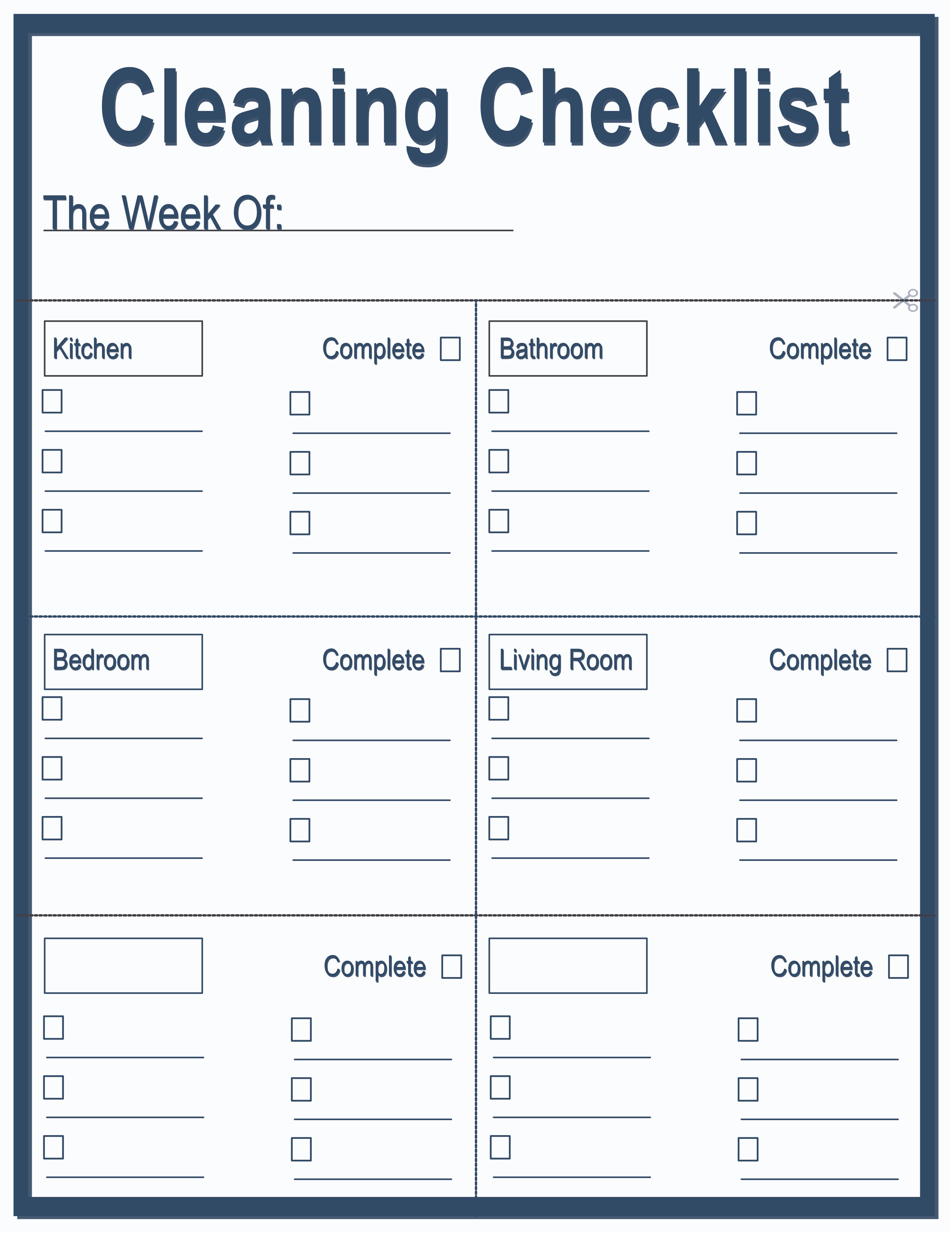 Cleaning Checklist Notepad — Thin Frame Navy & Mist — Desk (8.5 × 11) — 40 pages