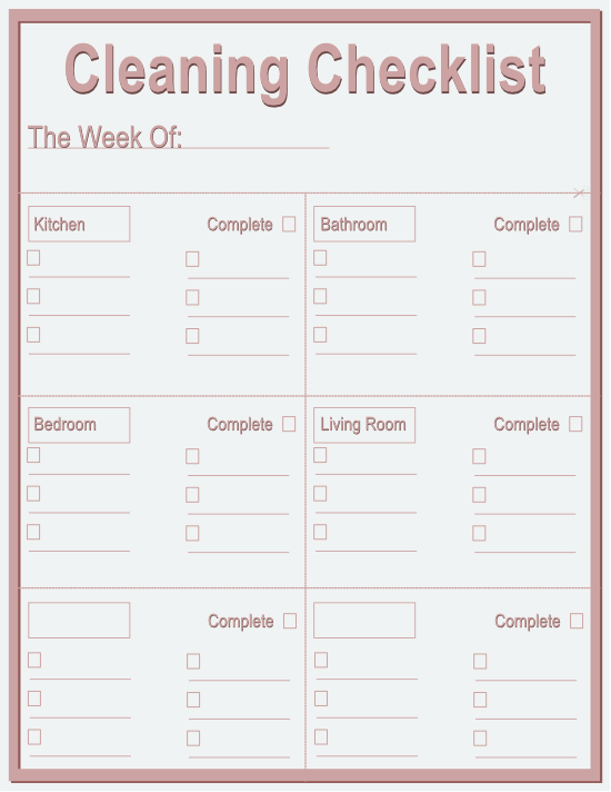 Cleaning Checklist Notepad — Thin Frame Rose & Blue — Desk (8.5 × 11) — 40 pages