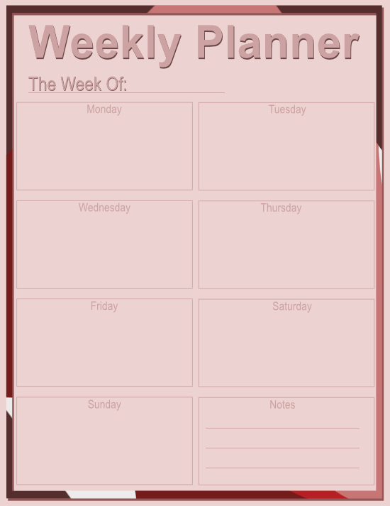 Thin Frame Weekly Planner — Abstract Reds — Large (8×11) — 50 pages